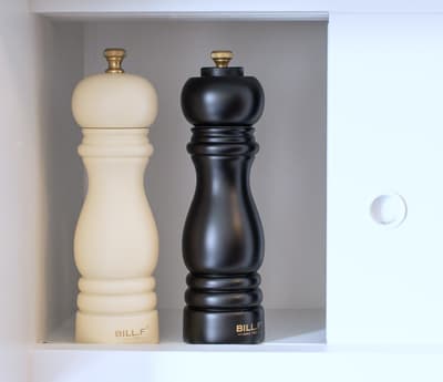 Your kitchen comes equipped with elegant salt and pepper mills, adding style to your culinary adventures.