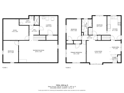 Detailed floor plans show the spacious layout of your two-story rental with multiple bedrooms, recreation room, and modern amenities.