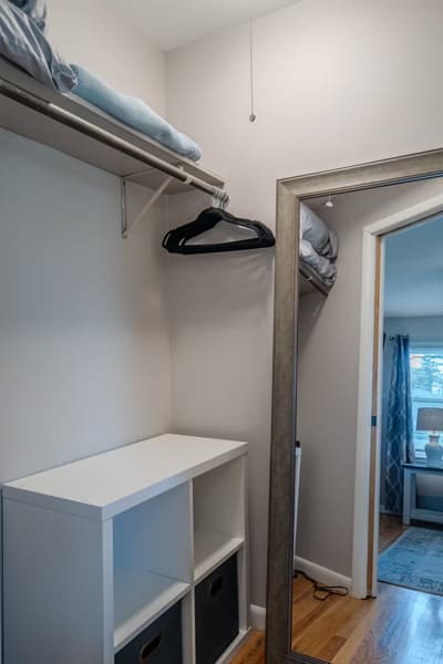 Your walk-in closet offers smart storage with shelving, hanging space, and hangers—keeping your wardrobe organized during your stay.