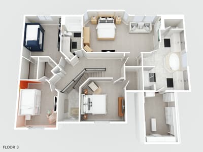Floor plan shows spacious multi-bedroom layout with ensuite bathrooms and open living areas.