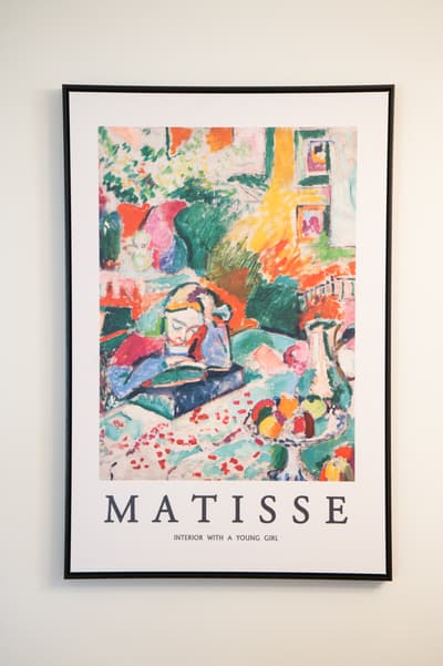 Beautiful Matisse artwork adorns your wall, bringing vibrant colors and artistic elegance to your peaceful retreat.