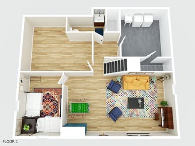 Explore your rental's thoughtful layout with this detailed floor plan, showing spacious living areas and smart room arrangements.